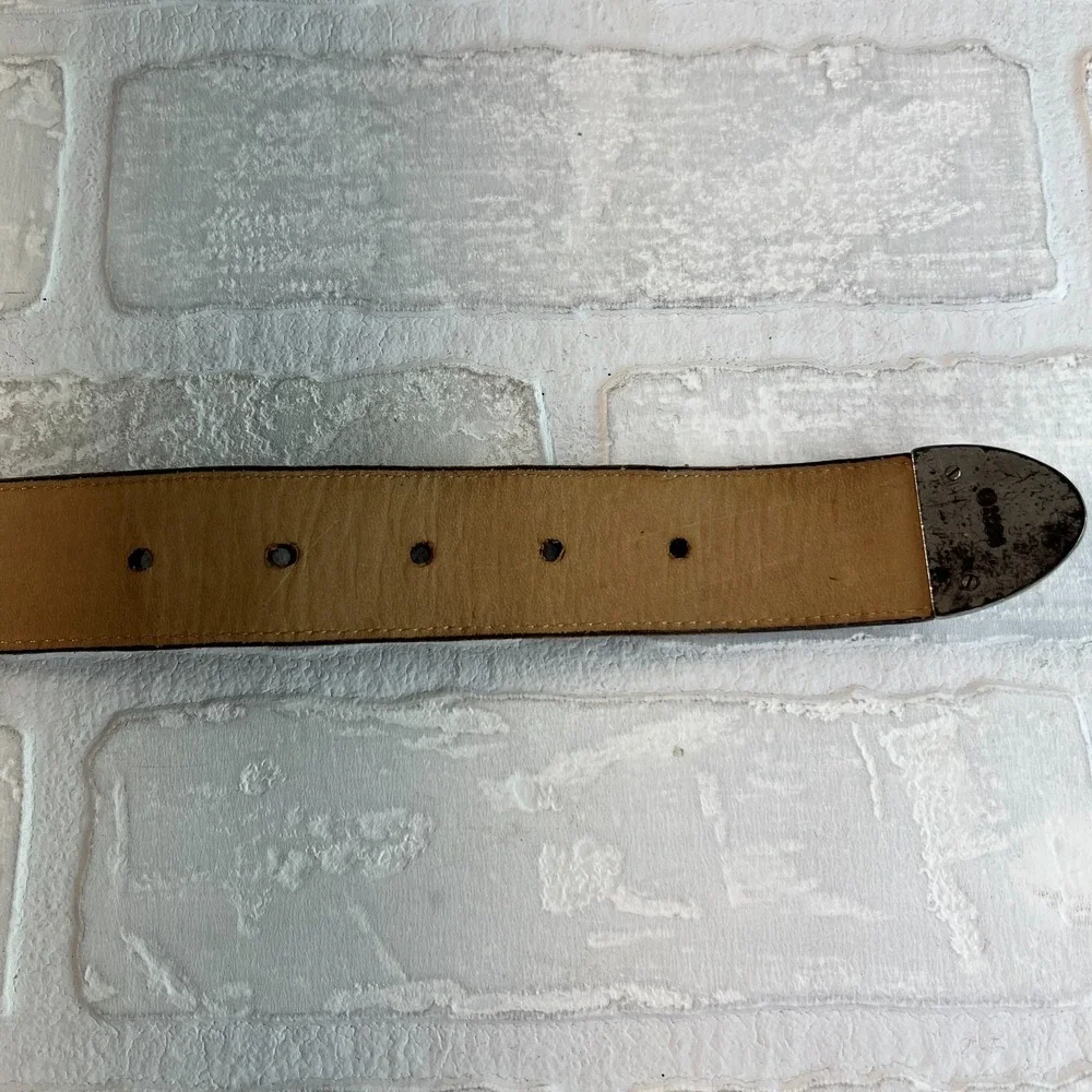 Brighton Belt Womens Medium Brown Croc Embossed Ornate Silver Buckle Pearls 1996